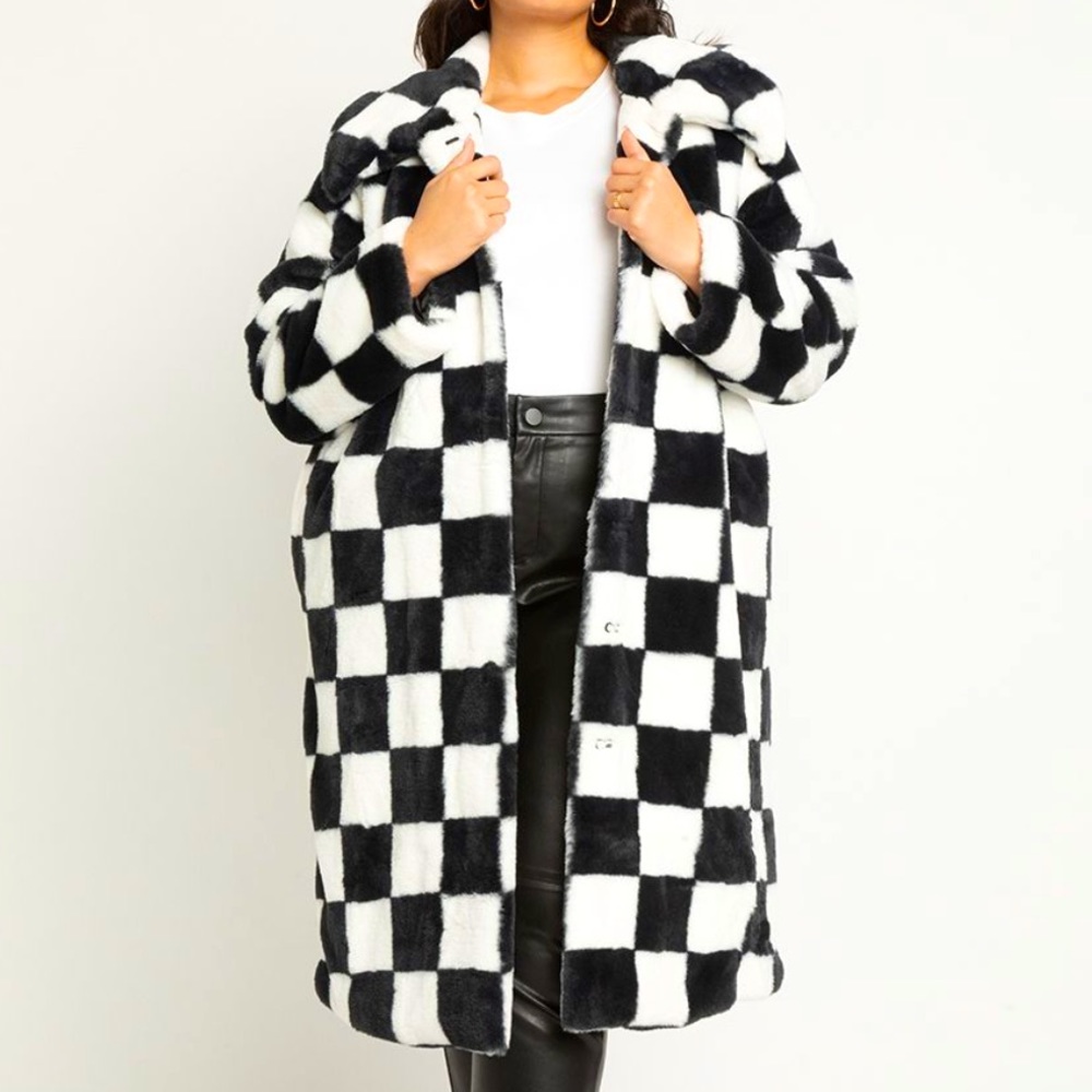 Eloquii Checkered Faux Fur Coat - NWT